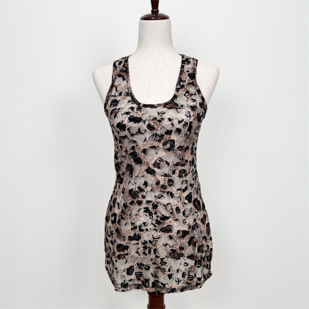 Vtg 90s Wet Seal Top Womens Medium Black Brown Floral‎ Fairy Grunge Sheer Moody - Picture 2 of 13